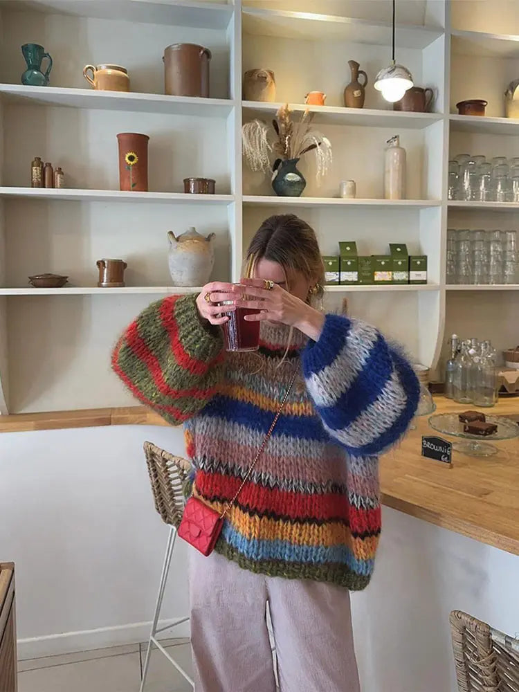 SUENTA Savanne - Damen Mohair-Pullover Mehrfarbige Multicolor-Desig Mut Kuscheliger Komfort