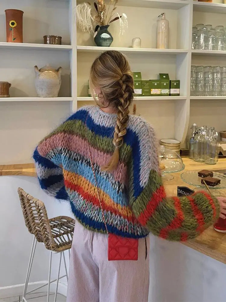 SUENTA Savanne - Damen Mohair-Pullover Mehrfarbige Multicolor-Desig Mut Kuscheliger Komfort