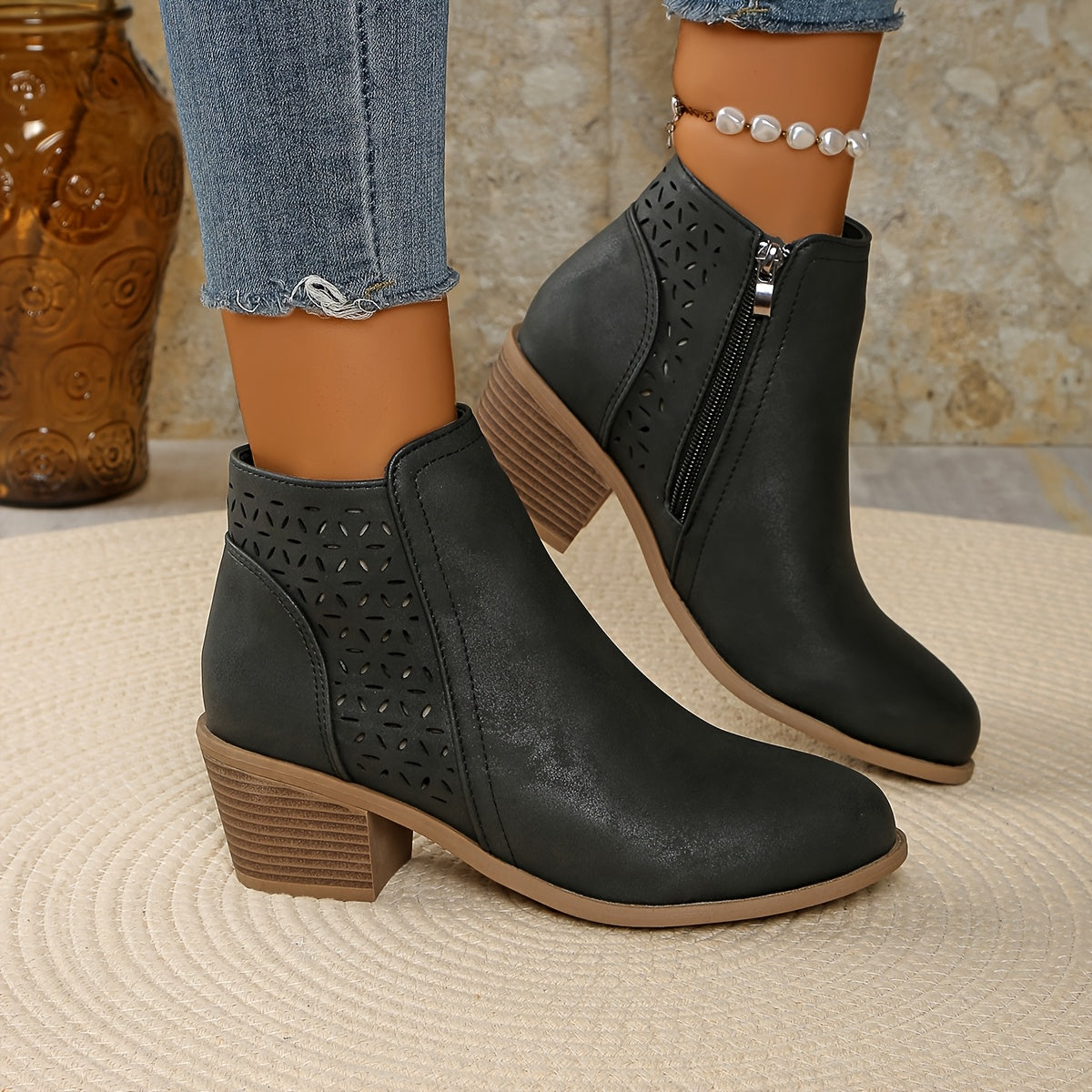 Dôre | Damen Stiefeletten zum Hineinschlüpfen mit seitlichem Reißverschluss
