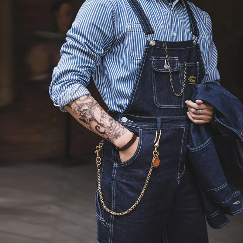 SUENTA Herren Latzhose Indigo Denim 100 Baumwolle Schmale Passform - Overall