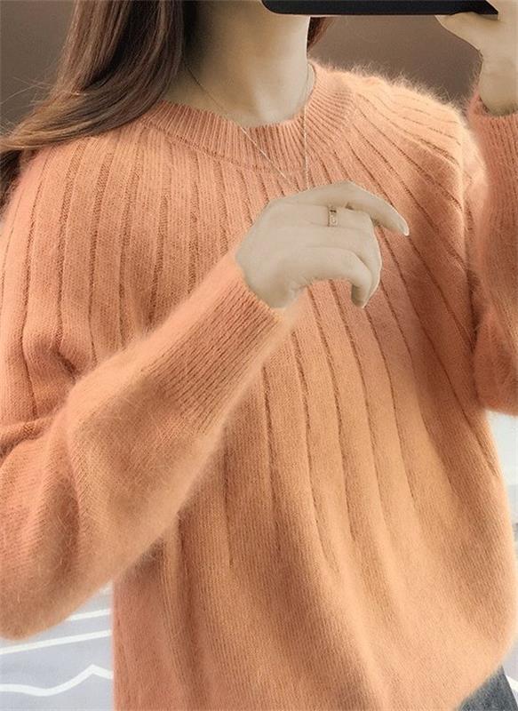SUENTA Damen Fluffige Kaschmir Gestrickter Pullover Wärme Komfort Orange