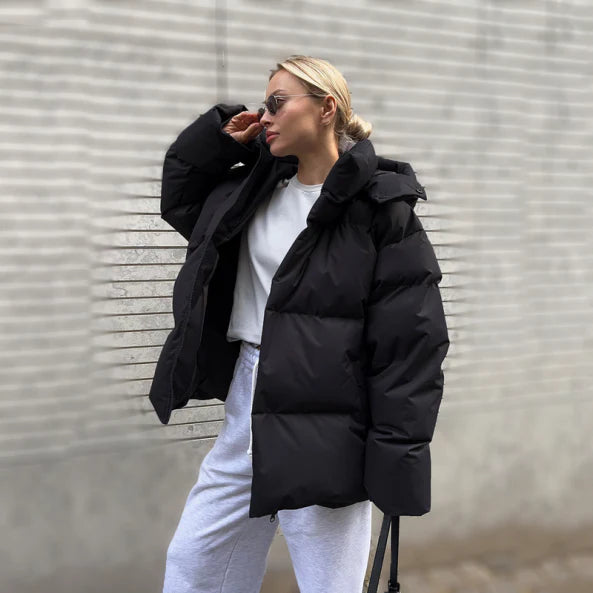 SUENTA Flames Damen Pufferjacke - Klassisch Warm und Stilvoll Schwarz