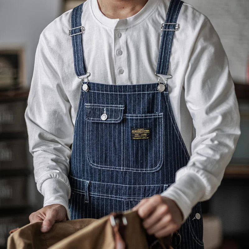SUENTA Herren Latzhose Indigo Denim 100 Baumwolle Schmale Passform - Overall