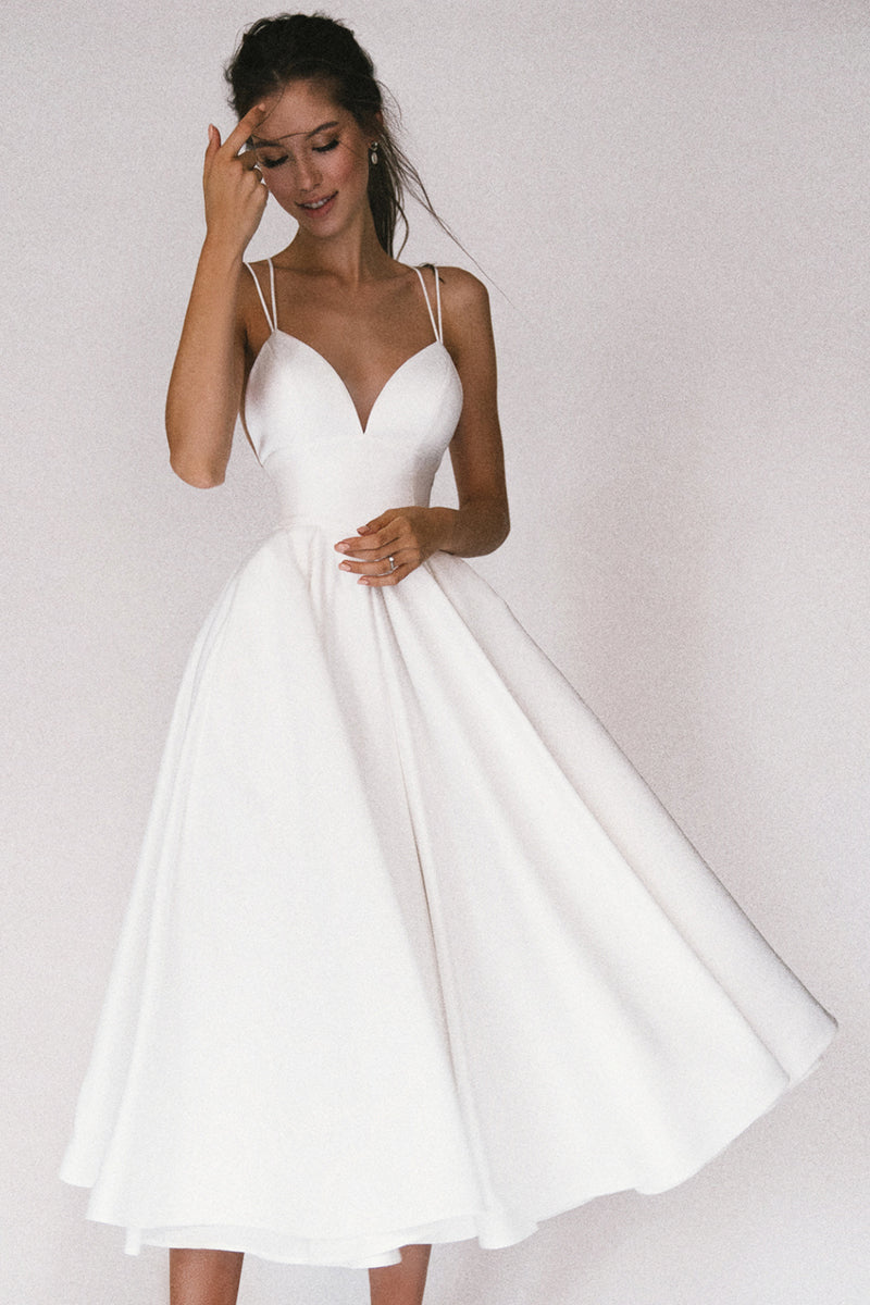 SUENTA Damen Festliches Abendkleid - Mit V-Ausschnitt für Gala Weiß