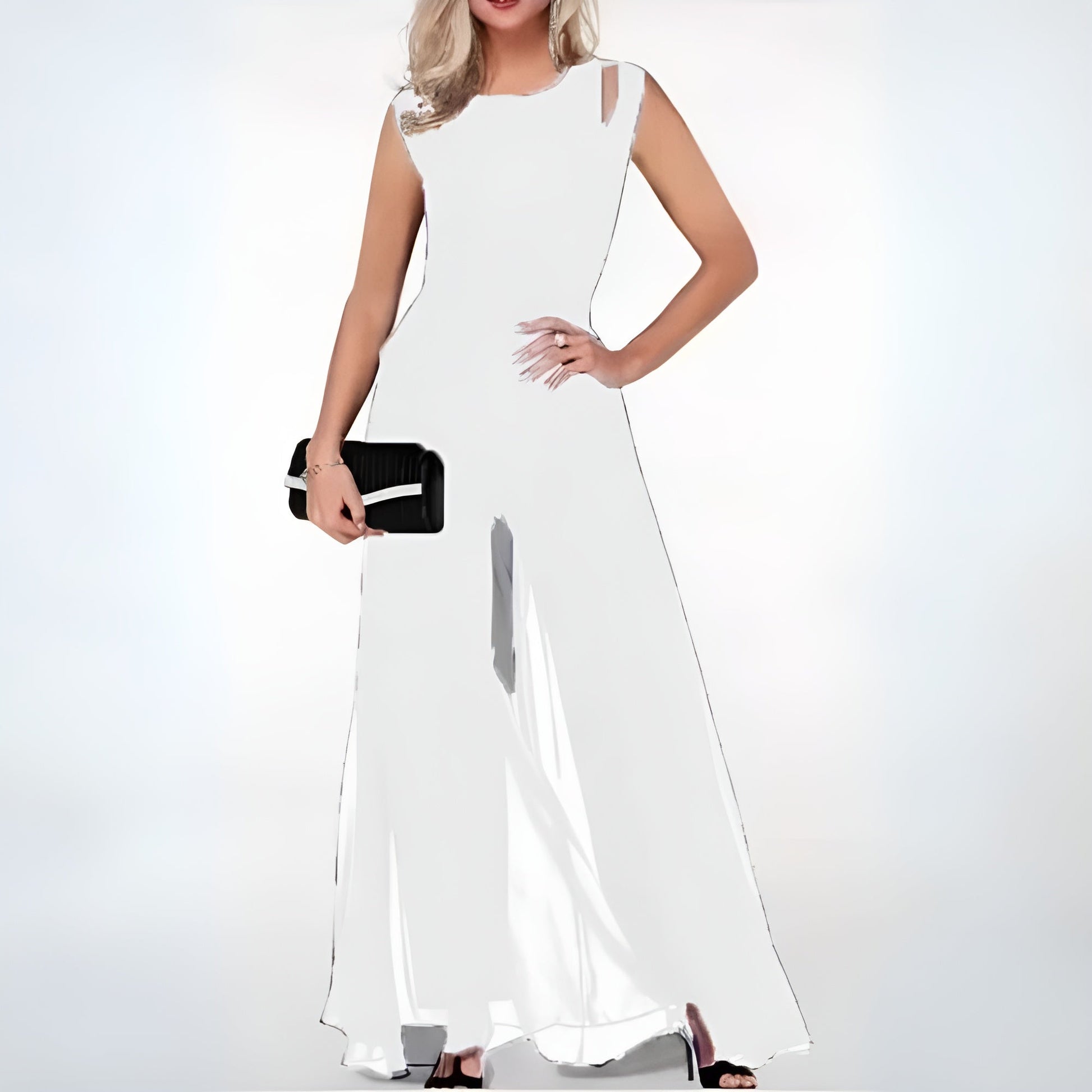 SUENTA Damen Jumpsuit Trendy Ärmelloses Design Schulterakzent - Overall Weiß