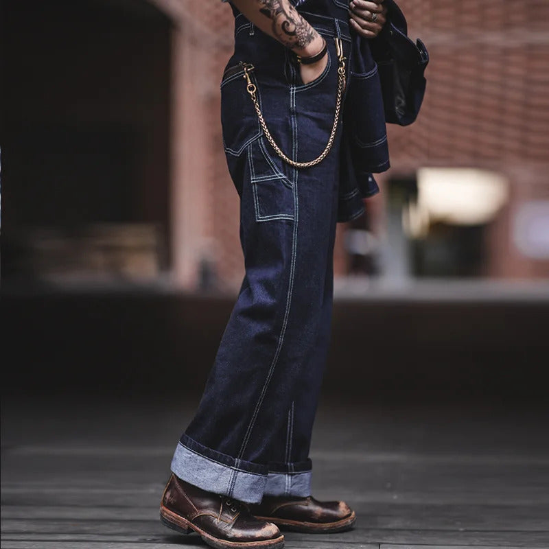 SUENTA Herren Latzhose Indigo Denim 100 Baumwolle Schmale Passform - Overall