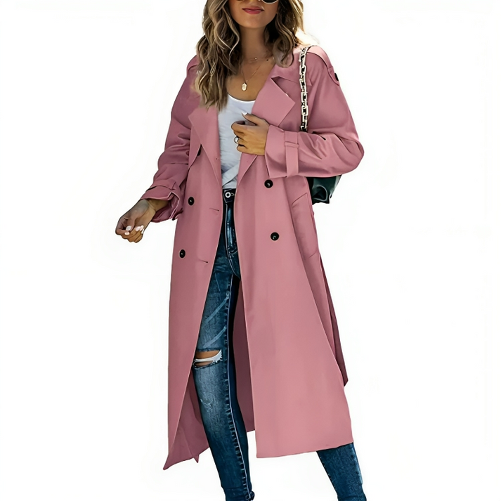 SUENTA Damen Eleganter Zweireihiger Trenchcoat Mit Knopfleiste Rosa