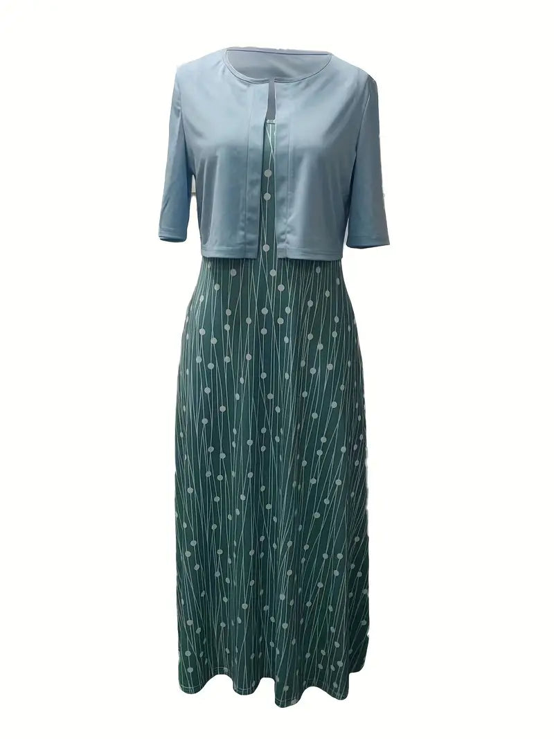 SUENTA Damen Zweiteiler Set – Blumenkleid mit Einfarbigem Crop-Top