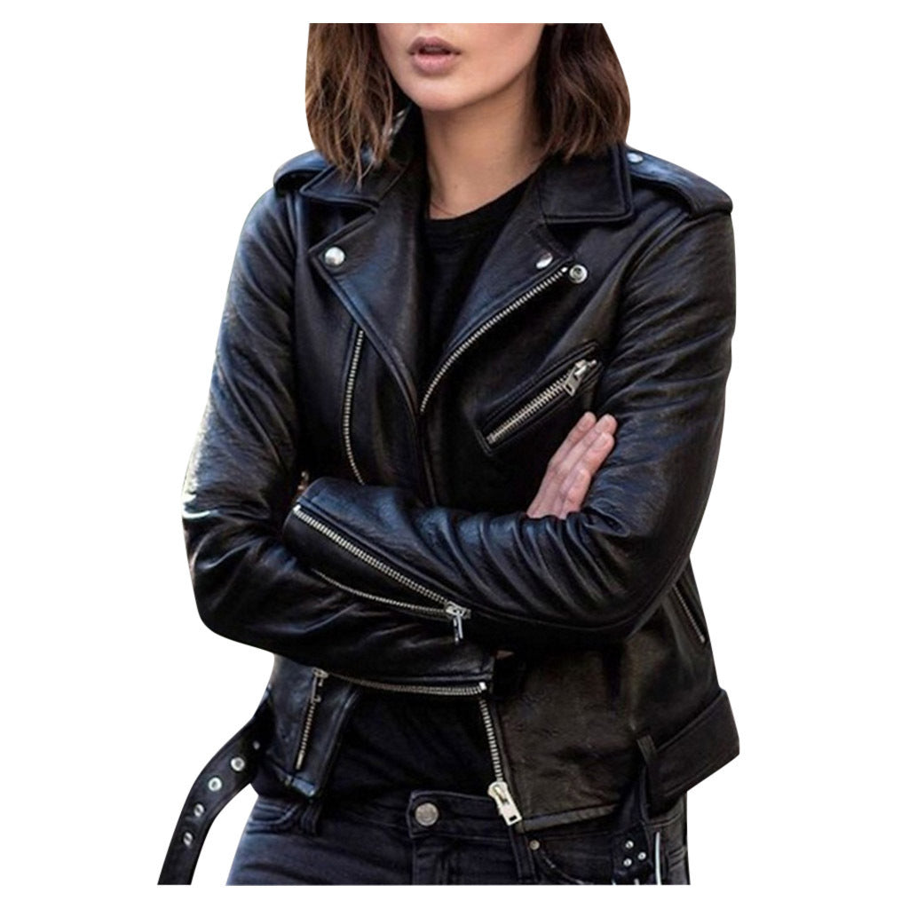 SUENTA Damen Lässige Bikerjacke für Damen Mit Reißverschluss Stil Schwarz