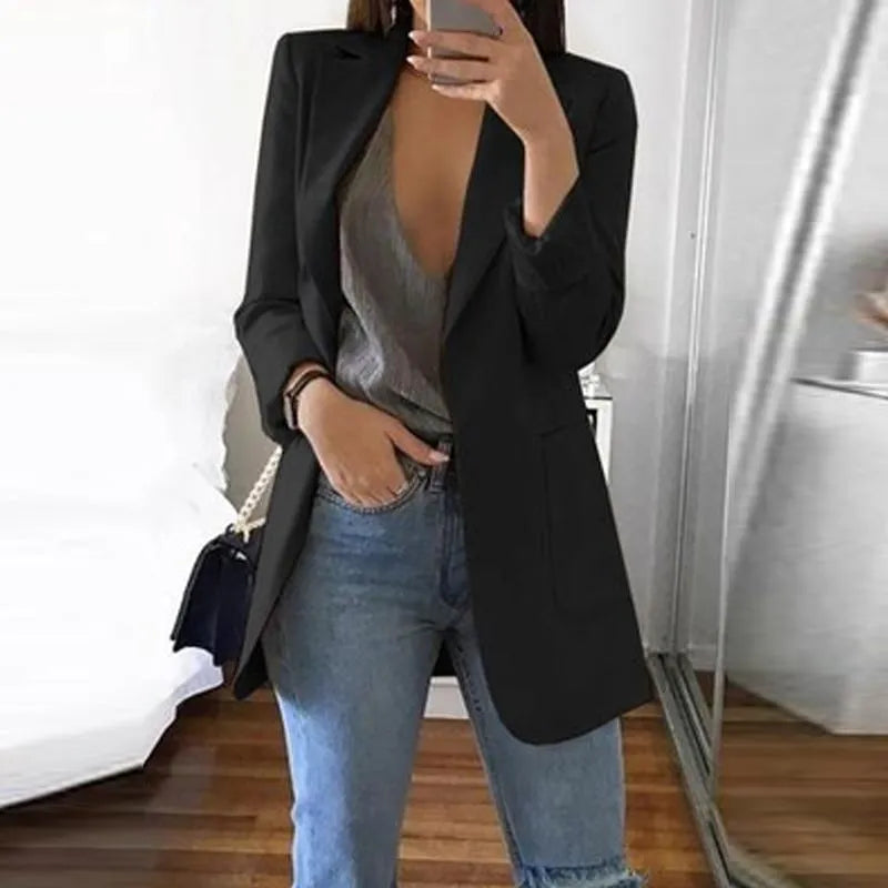 SUENTA Blazer Stilvoller Eleganter Für Damen Taillierte Schick - Winterjacke Damen Schwarz