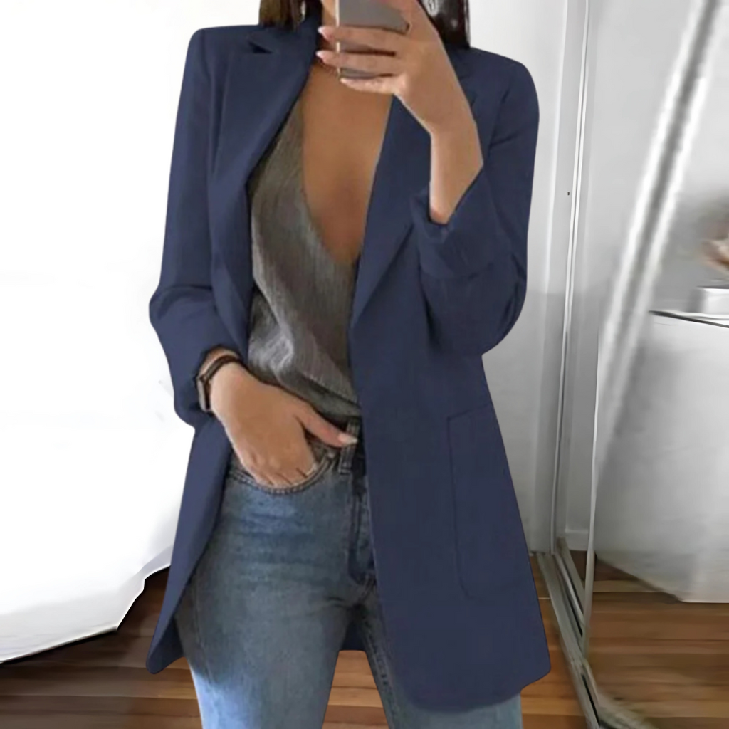 SUENTA Blazer Stilvoller Eleganter Für Damen Taillierte Schick - Winterjacke Damen Marine Blau