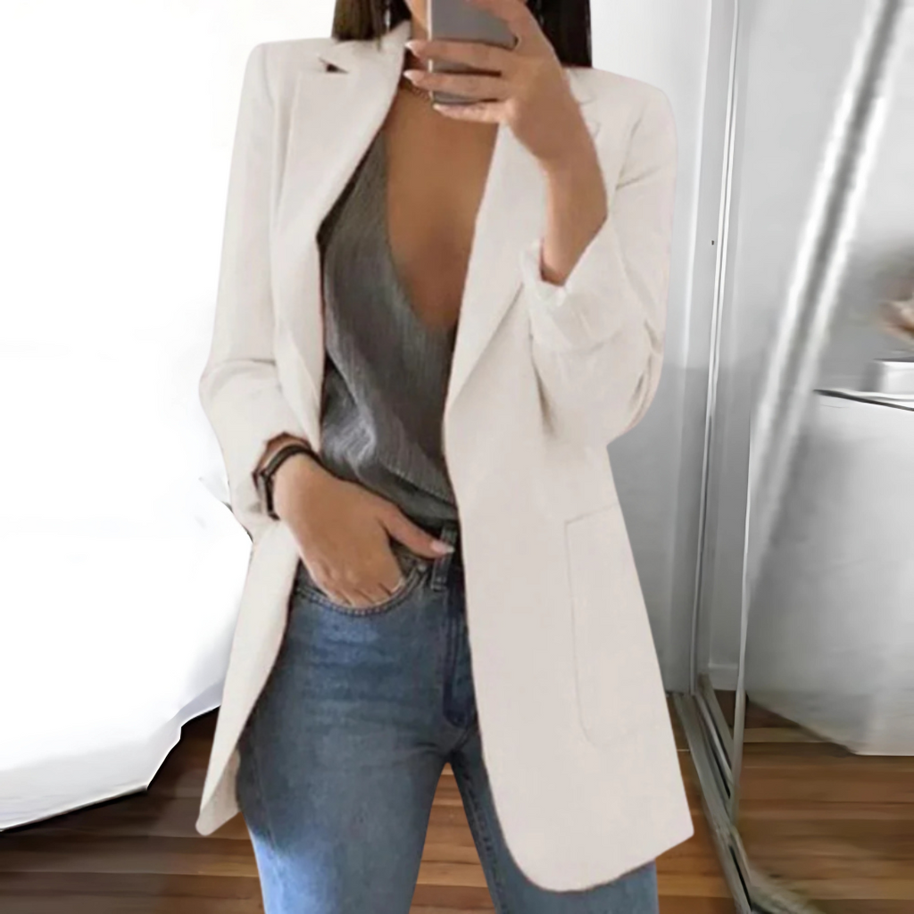 SUENTA Blazer Stilvoller Eleganter Für Damen Taillierte Schick - Winterjacke Damen Weiß