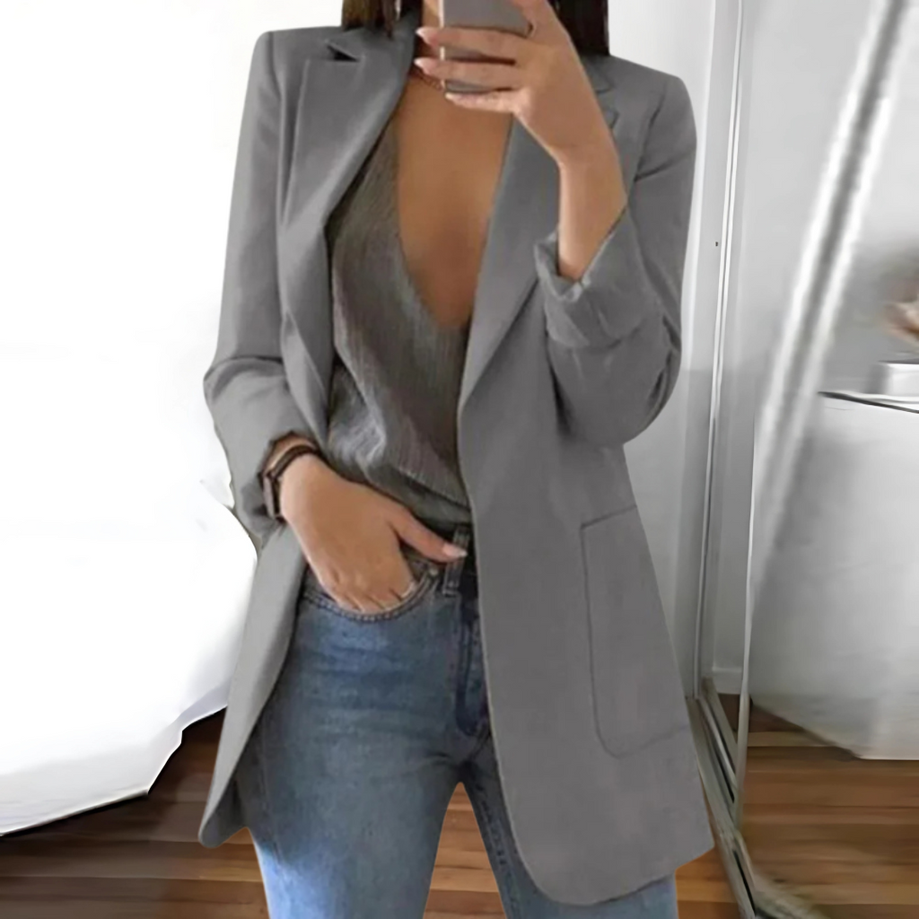 SUENTA Blazer Stilvoller Eleganter Für Damen Taillierte Schick - Winterjacke Damen Grau
