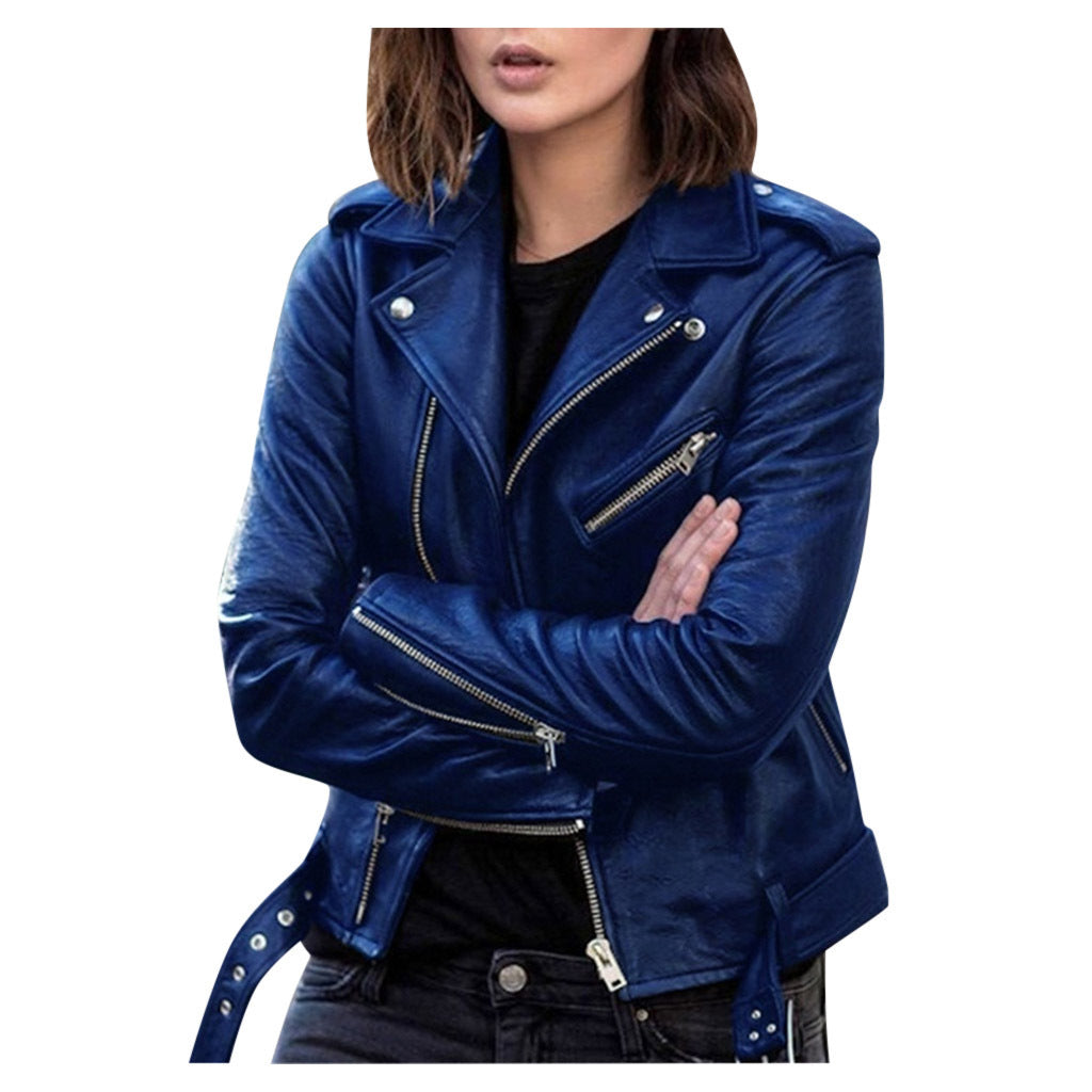SUENTA Damen Lässige Bikerjacke für Damen Mit Reißverschluss Stil Dunkelblau