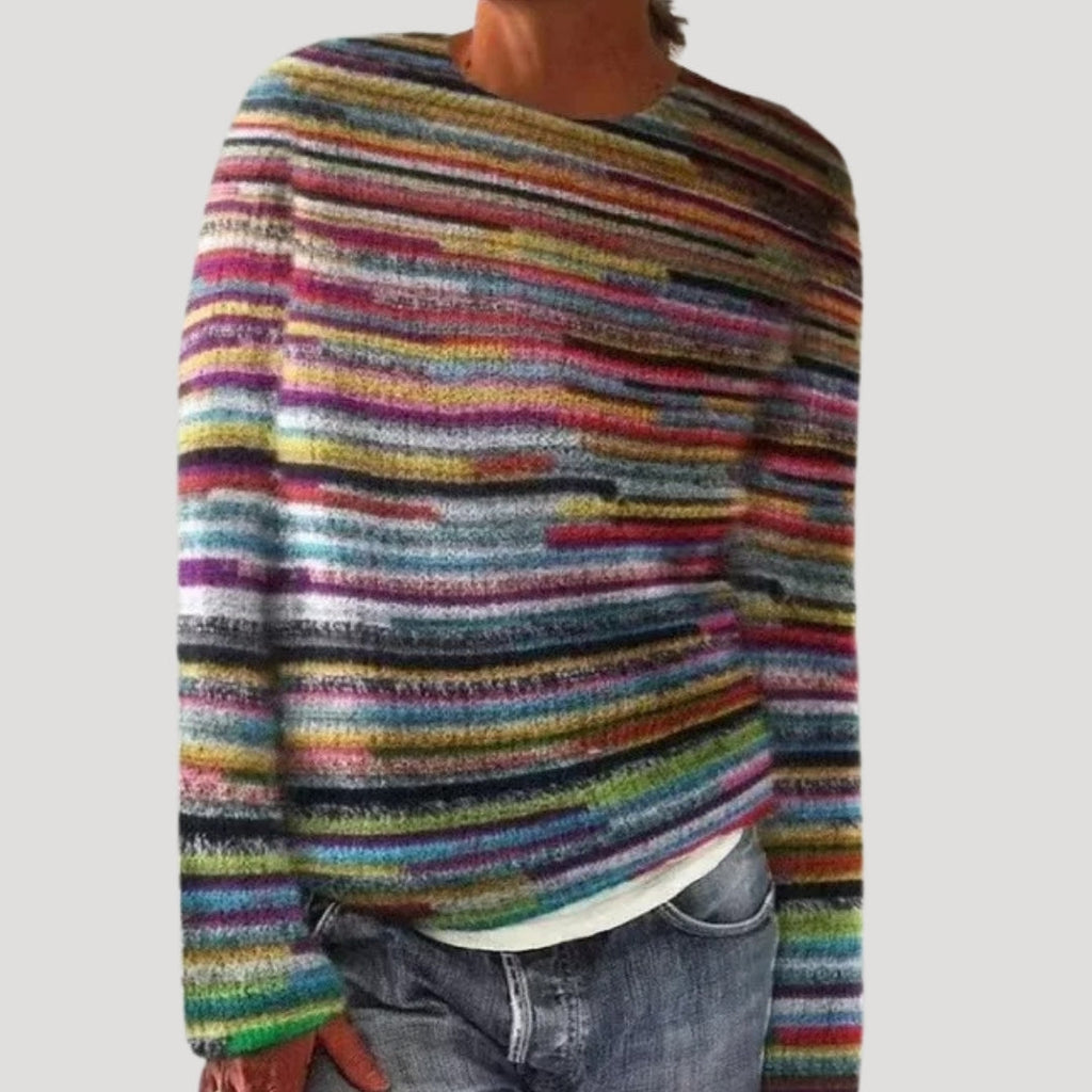 SUENTA Damen Bunter Gemusterter Strickpullover Farbenfrohen Muster Gestreift