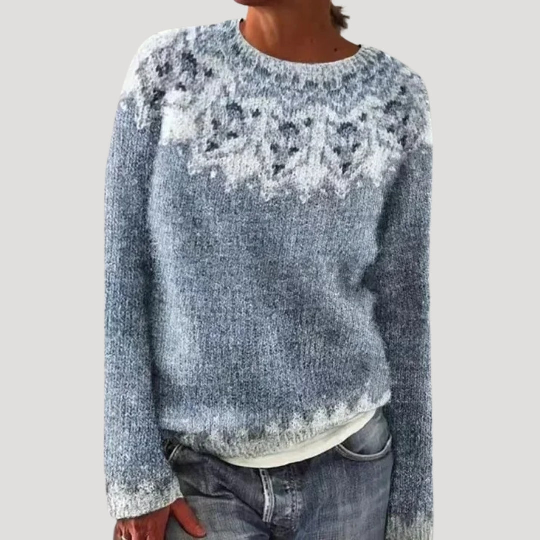 SUENTA Damen Bunter Gemusterter Strickpullover Farbenfrohen Muster Hellblau
