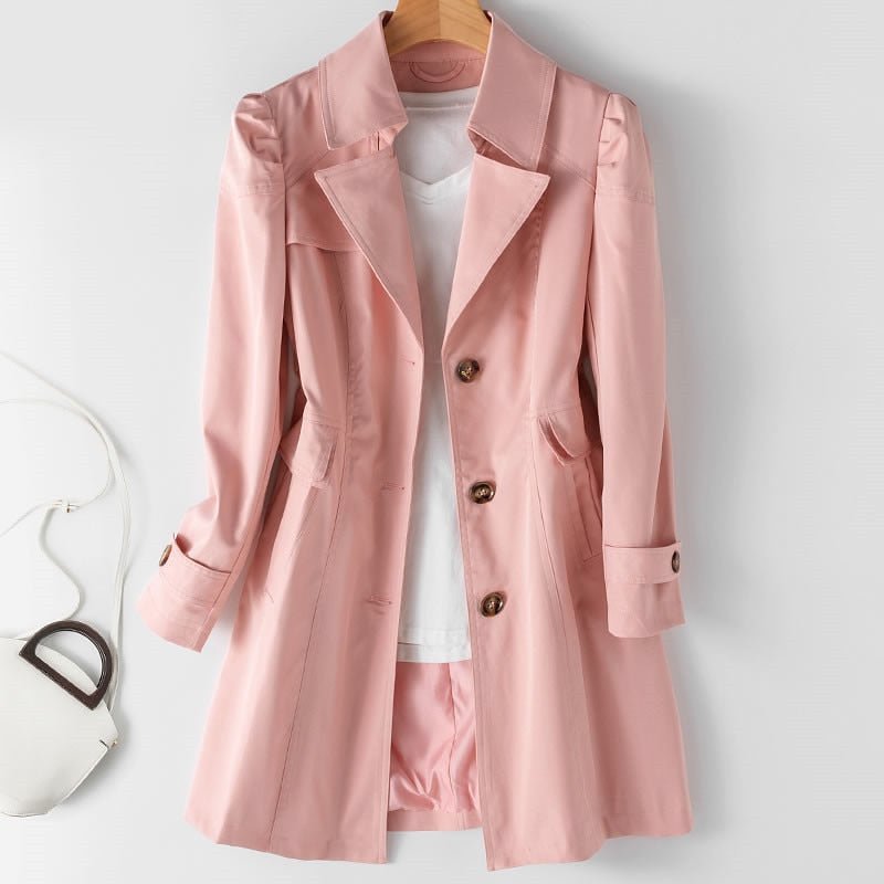 SUENTA Damen Lässig Trench Mantel Knopf Daunen Übergangszeit - Winterjacke Damen Rose