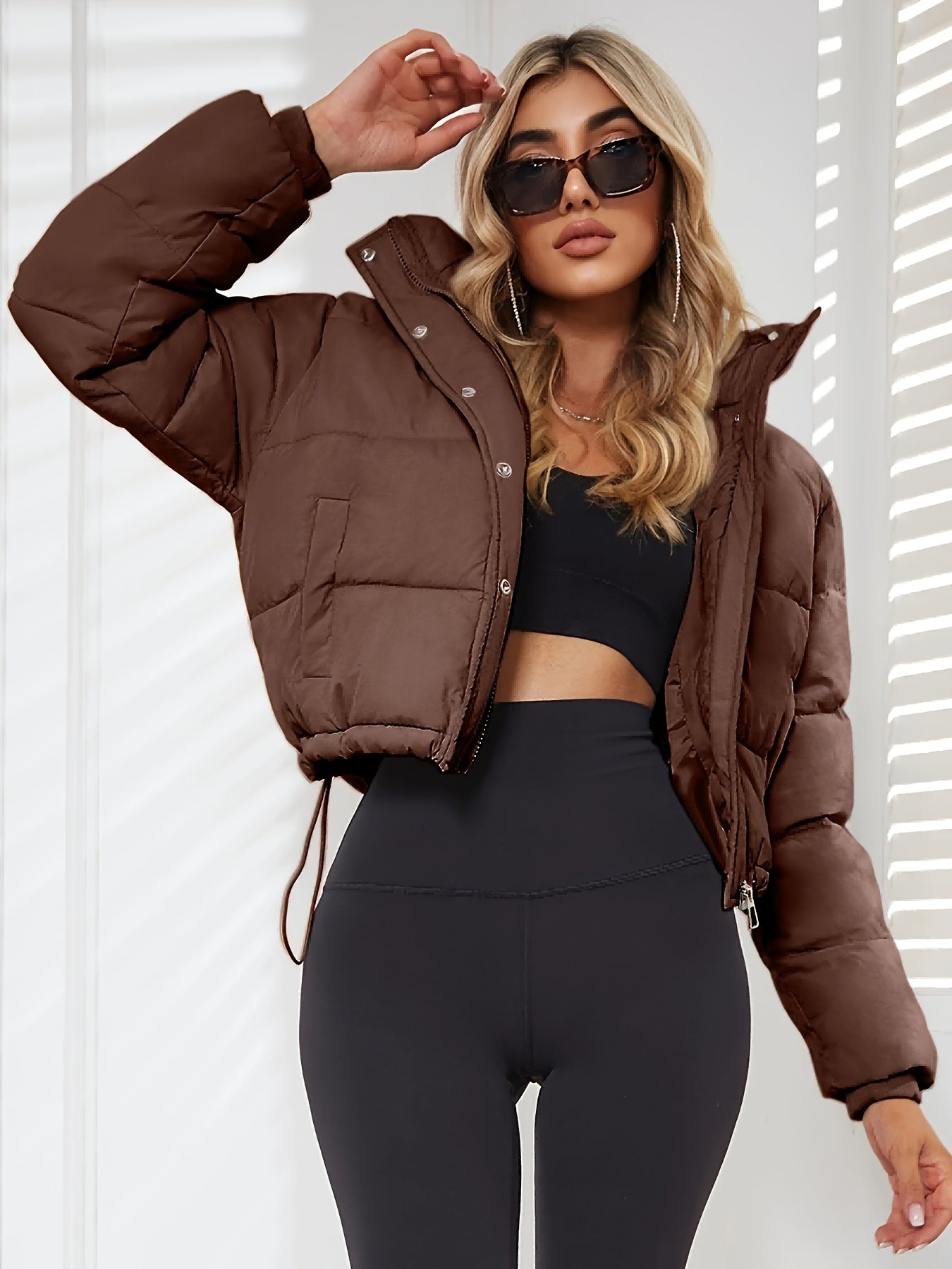 SUENTA Somiya Damen Übergangsjacke - Kurz, Warm mit Kapuze Kaffee