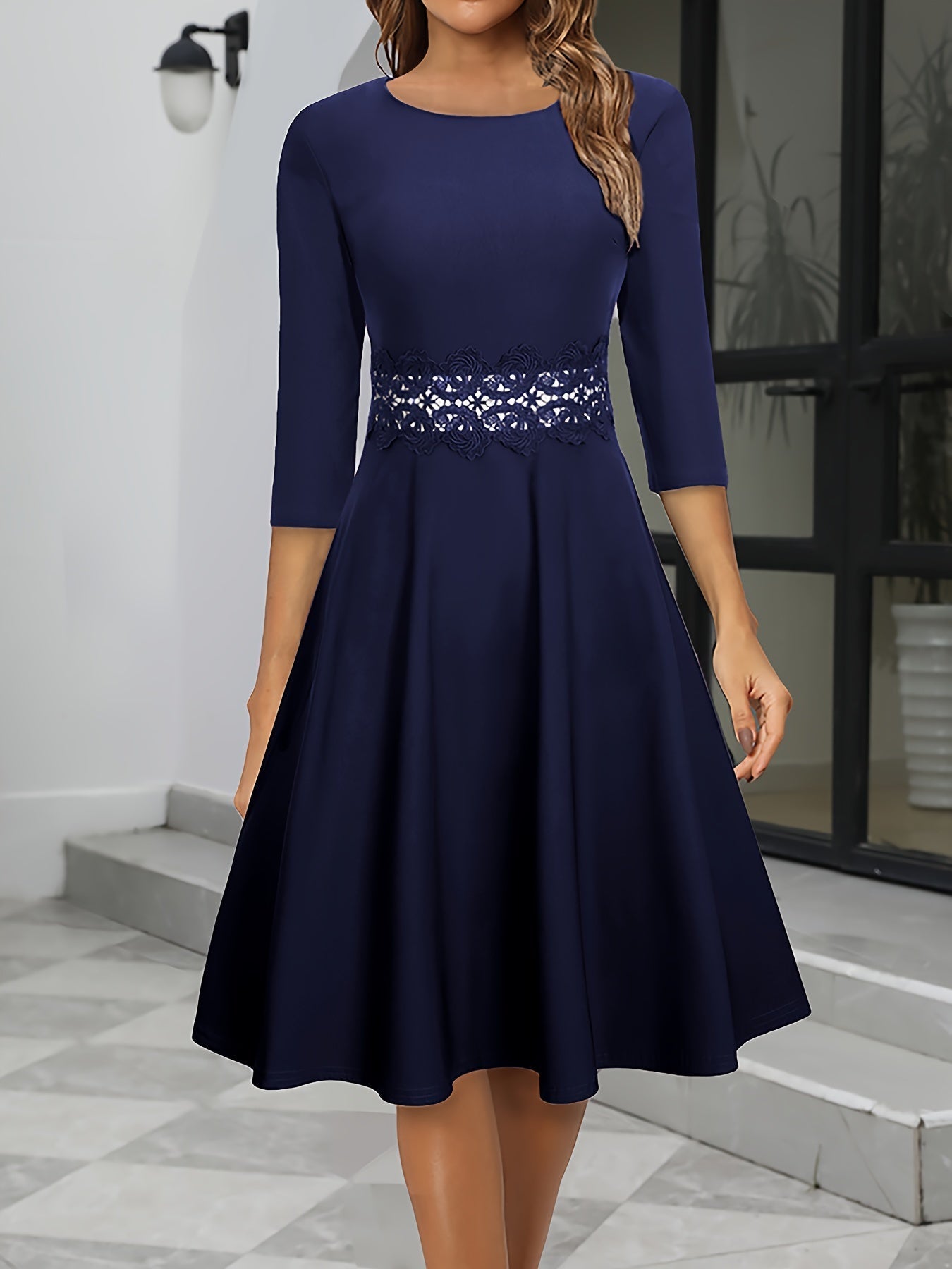 SUENTA Damen Abendkleid – Elegantes Midi Kleid mit Bequemer Passform für Anlässe Tiefblau