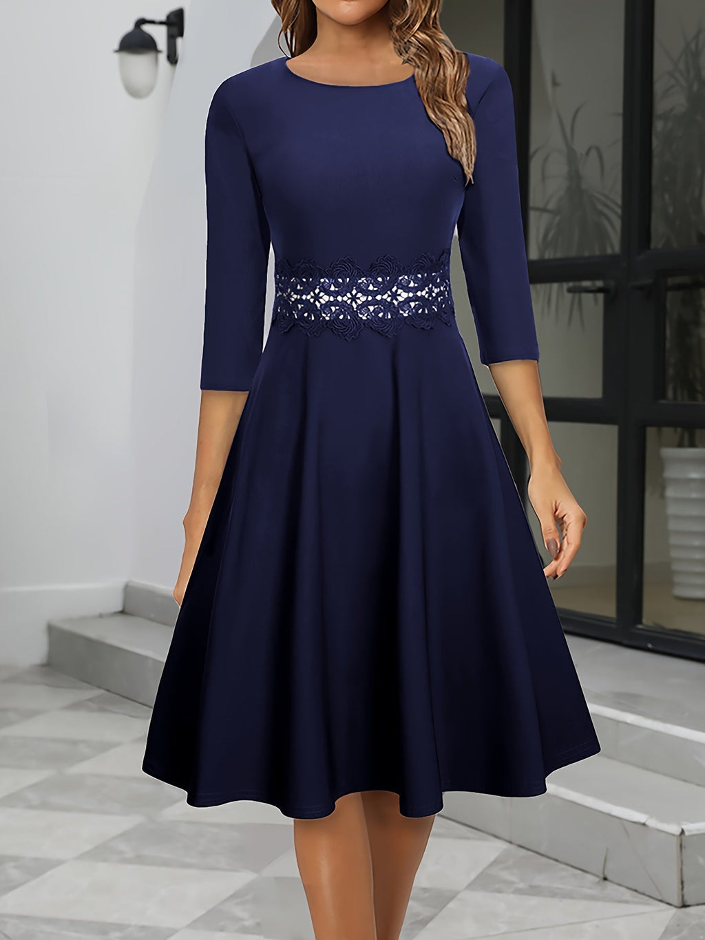 SUENTA Damen Elegantes Abendkleid - Midi-Länge mit bequemer Passform Tiefblau XL
