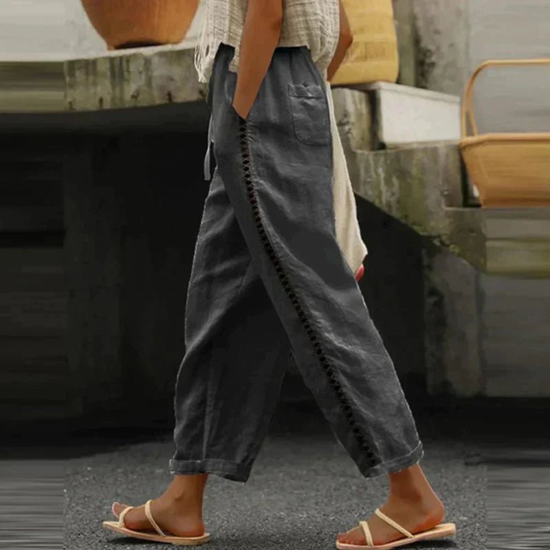 Luna | Pantaloni da donna in tessuto a vita alta con bottoni laterali