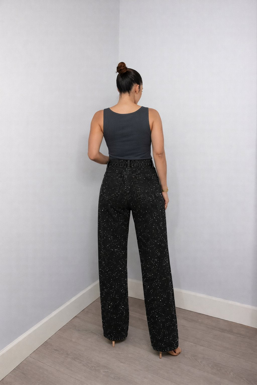 Flōre | Jeans scintillanti da donna a vita alta e gamba dritta