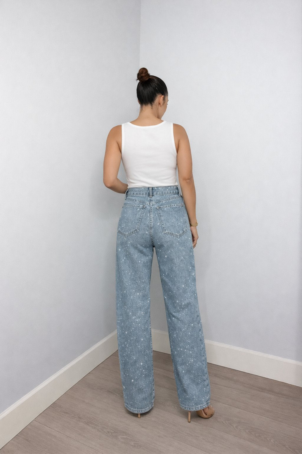 Flōre | Jeans scintillanti da donna a vita alta e gamba dritta