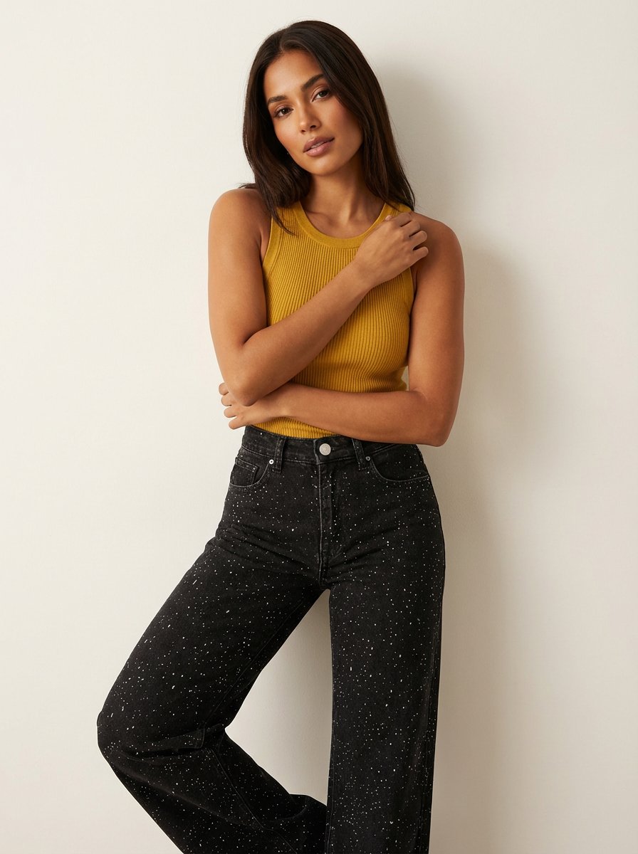 Flōre | Jeans scintillanti da donna a vita alta e gamba dritta