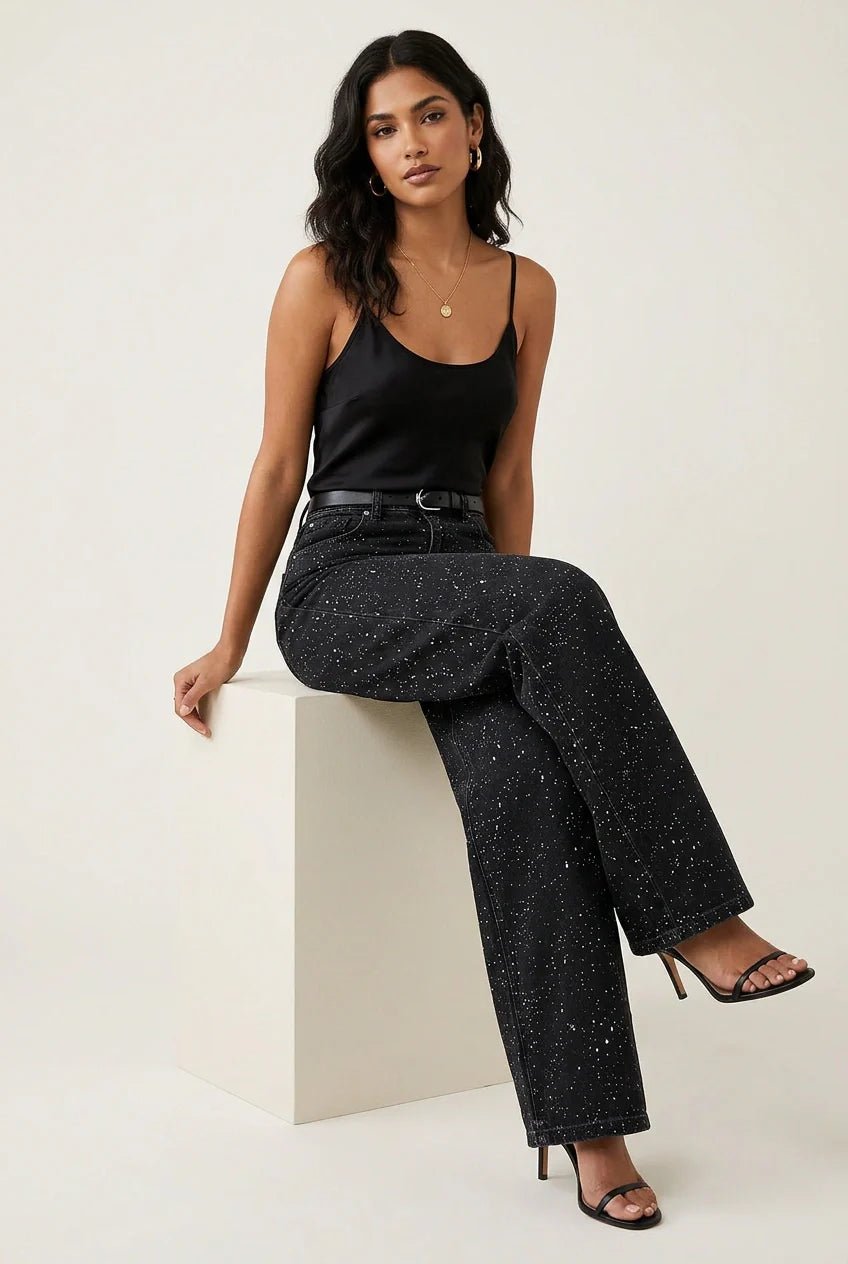 Flōre | Jeans scintillanti da donna a vita alta e gamba dritta