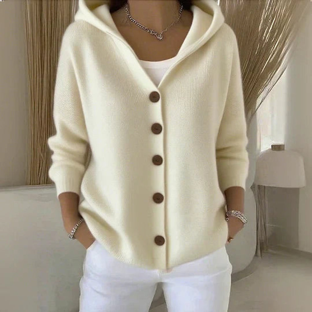 Damen Kapuzen-Cardigan mit Knopfleiste Relaxed Fit Langarm - Green