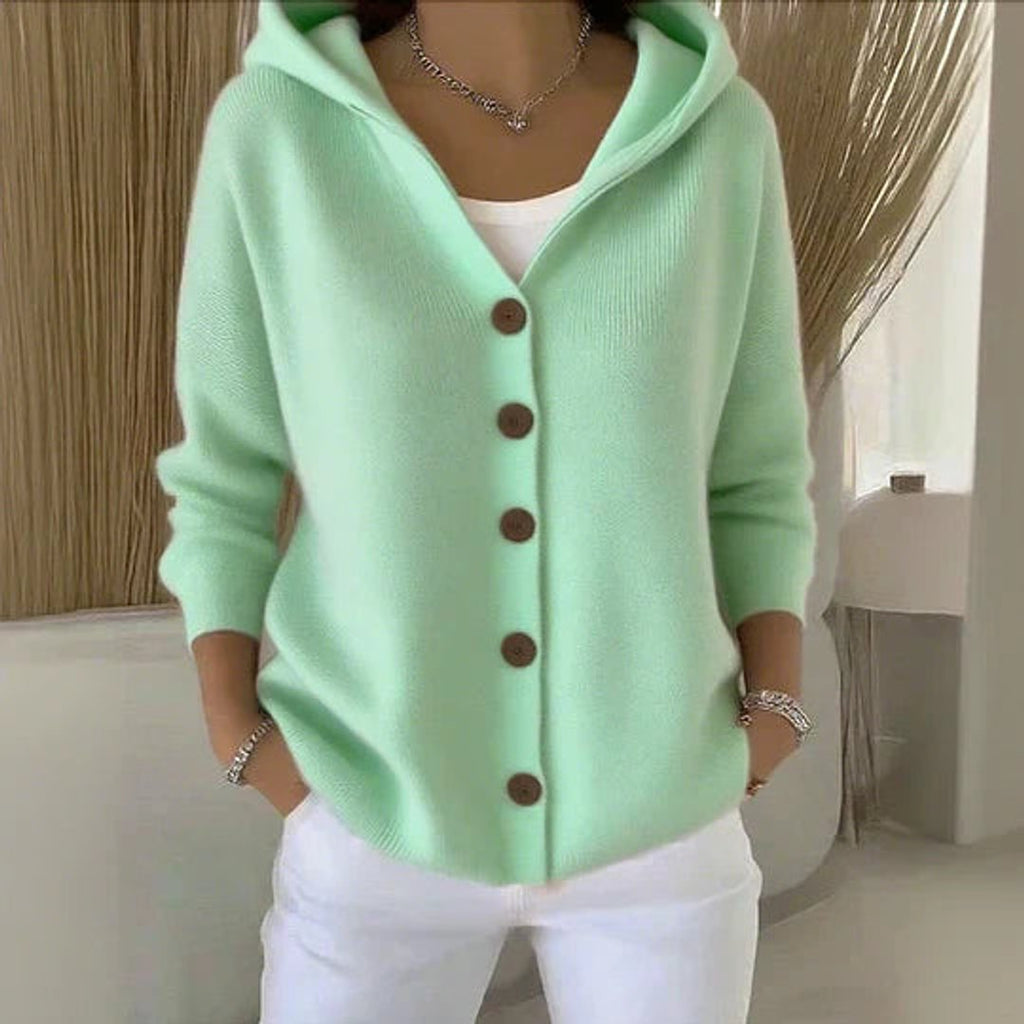 Inspire | Damen Kapuzen-Cardigan mit Knopfleiste Relaxed Fit Langarm