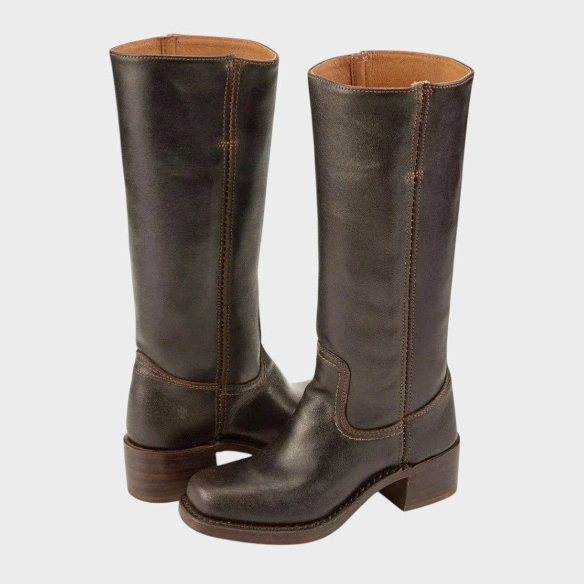 Damen Kniehohe Lederstiefel im klassischen Western-Stil - Braun