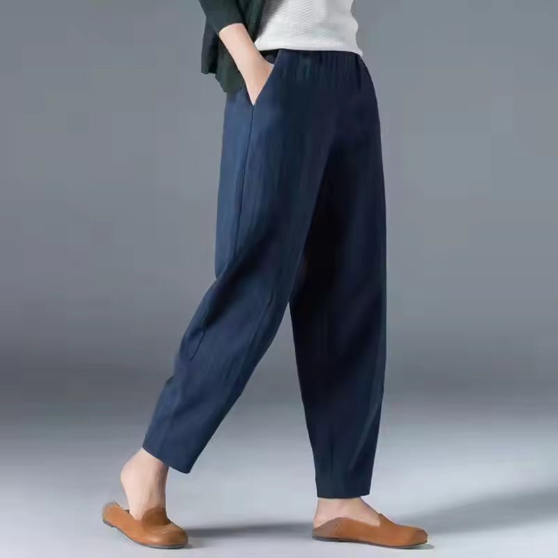Damen Leichte Sommer Relaxed-Fit Knöchellange Hose - Dark Blue