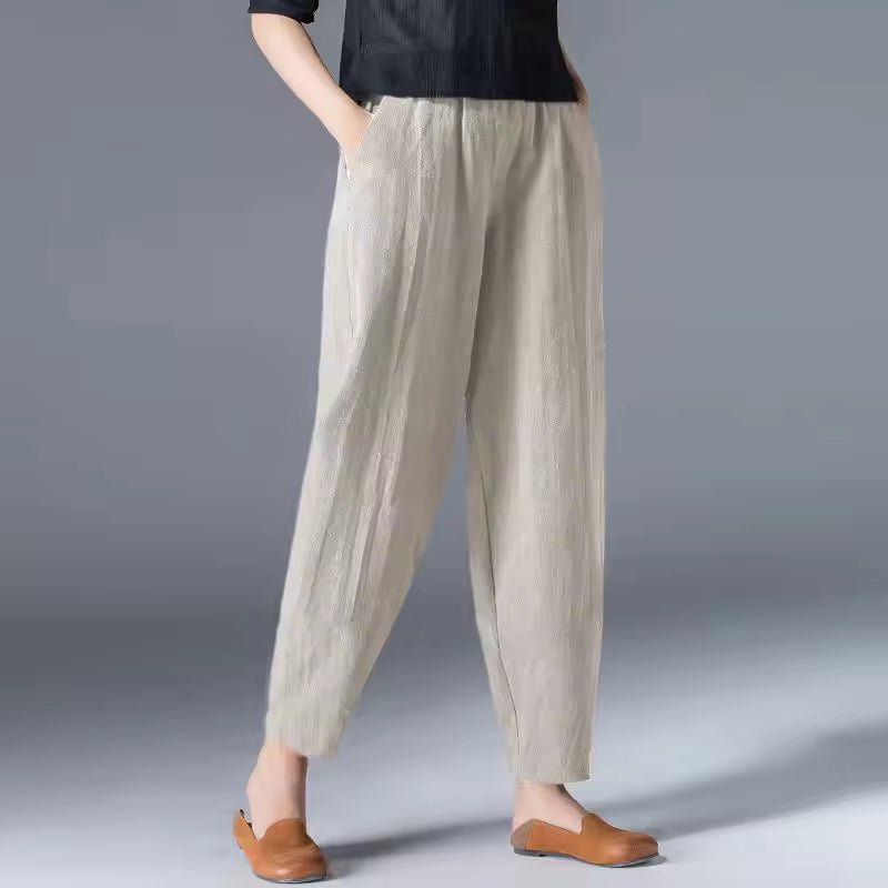 Damen Leichte Sommer Relaxed-Fit Knöchellange Hose - Black