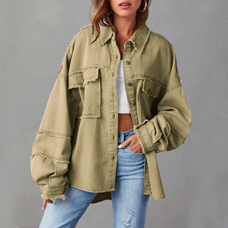 SUENTA Damen Weite Jeansjacke Aus Baumwolle Vibrant Denim