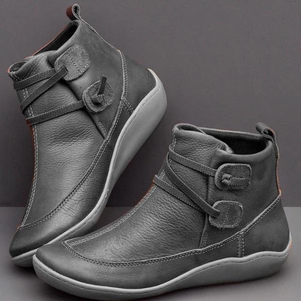 SUENTA Damen Leder Winterstiefel Komfortable Warme Bequem Praktisch Grau