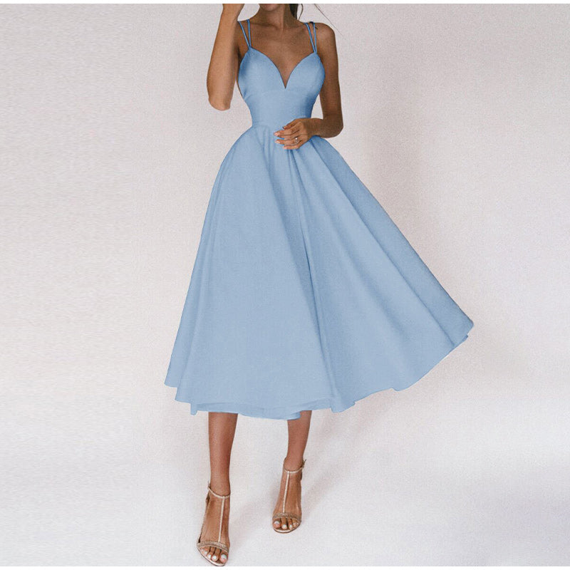 SUENTA Damen Festliches Abendkleid - Mit V-Ausschnitt für Gala Blau