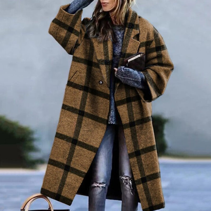 SUENTA Damen Lässiger Herbst Lang Mantel Warme Eleganz Herbsttage - Winterjacke Damen Khaki