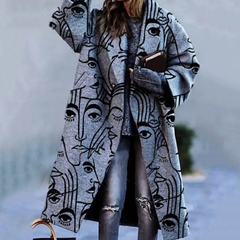 SUENTA Damen Lässiger Herbst Lang Mantel Warme Eleganz Herbsttage - Winterjacke Damen Grau-Schwarz