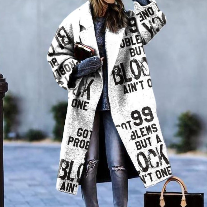 SUENTA Damen Lässiger Herbst Lang Mantel Warme Eleganz Herbsttage - Winterjacke Damen Weiß