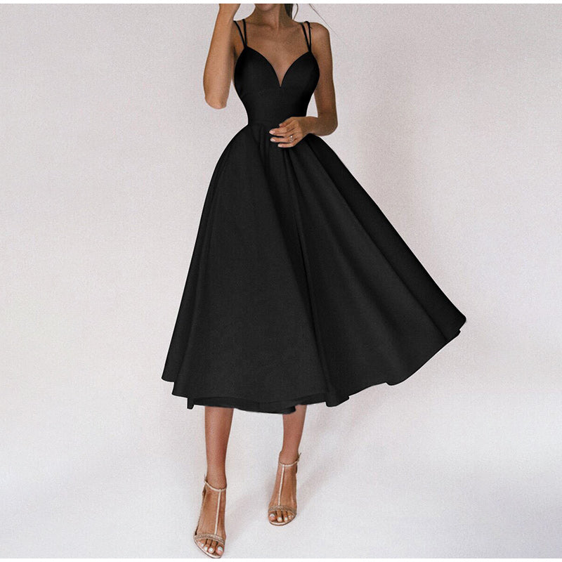 SUENTA Damen Festliches Abendkleid - Mit V-Ausschnitt für Gala Schwarz