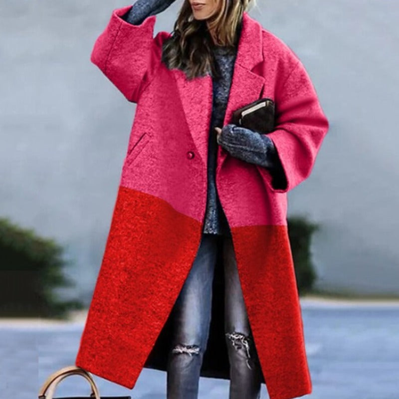 SUENTA Damen Lässiger Herbst Lang Mantel Warme Eleganz Herbsttage - Winterjacke Damen Rot
