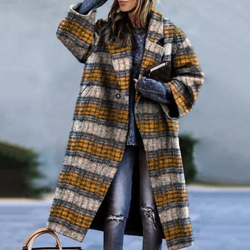 SUENTA Damen Lässiger Herbst Lang Mantel Warme Eleganz Herbsttage - Winterjacke Damen Gelb