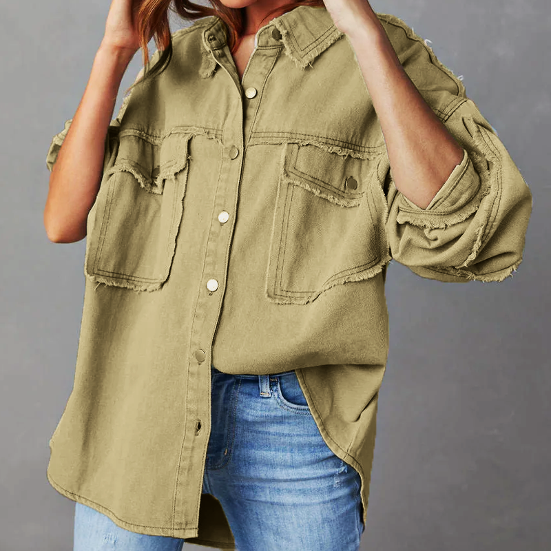 SUENTA Damen Weite Jeansjacke Aus Baumwolle Vibrant Denim