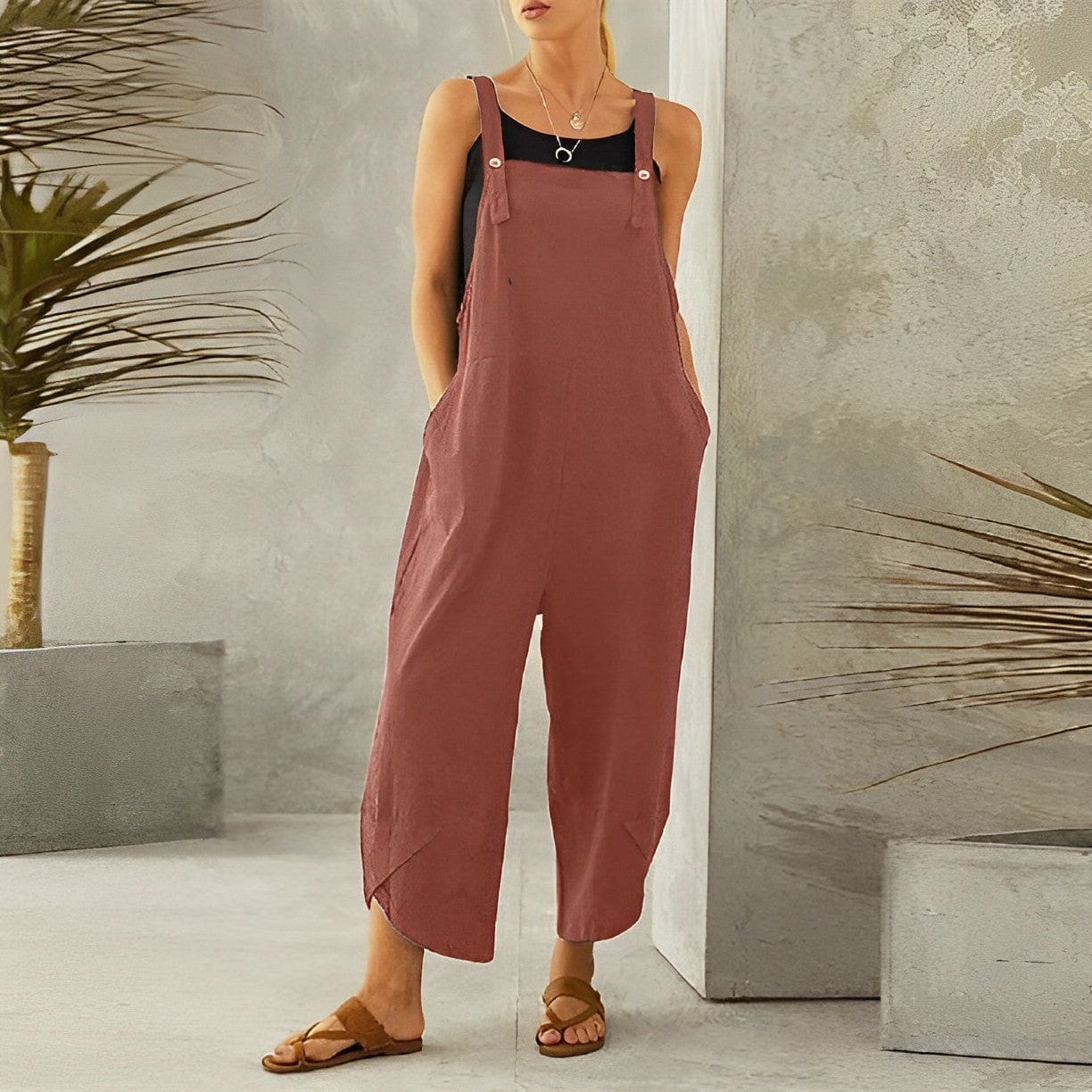 SUENTA Damen Lässige Sommer-Latzhose atmungsaktive Material Weite - Overall Orange