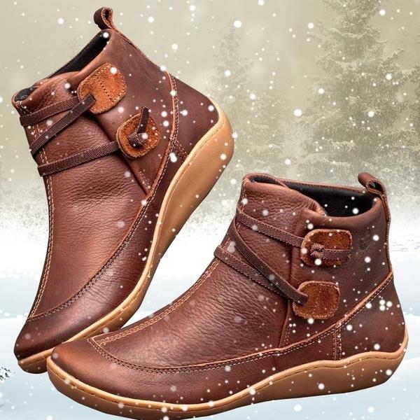 SUENTA Damen Leder Winterstiefel Komfortable Warme Bequem Praktisch Braun