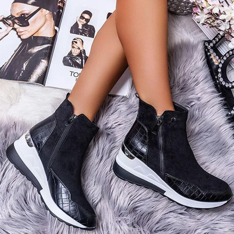 SUENTA Damen Bequeme Wasserdichte Stiefeletten Weiches Material - Winterstiefel Schwarz