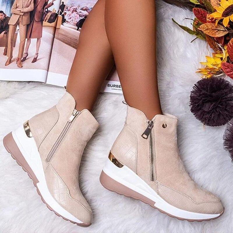 SUENTA Damen Bequeme Wasserdichte Stiefeletten Weiches Material - Winterstiefel Beige