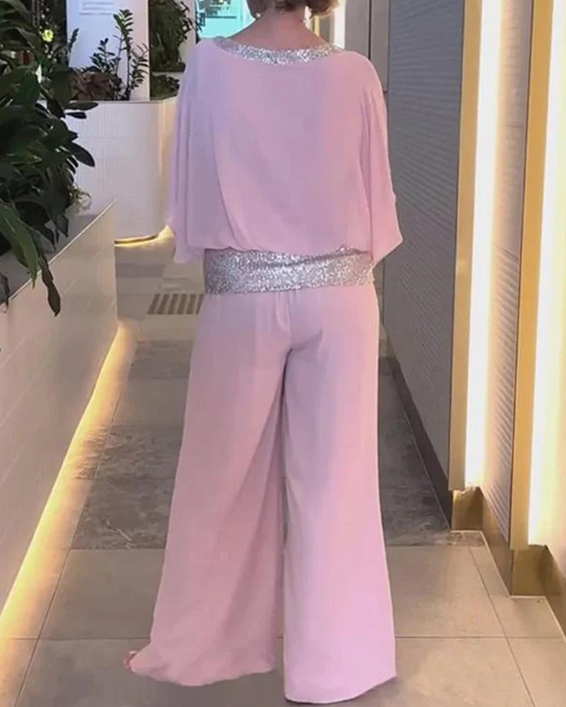 SUENTA Damen Schimmernder, Stilvoller Pailletten-Jumpsuit Bequemes - Overall