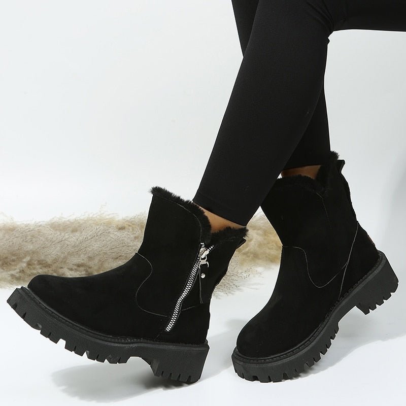 SUENTA Damen-Stiefeletten mit seitlichem Reißverschluss | Rutschfest - Winterstiefel Schwarz